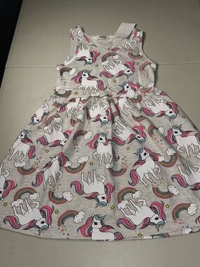 H&M Grey Unicorn Print Sleeveless Dress with Pink & Blue Accents